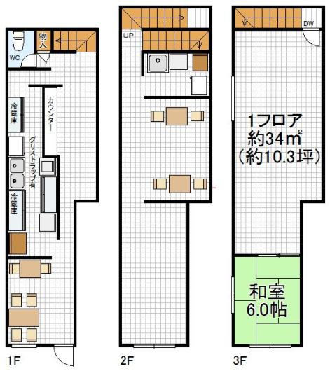 【南港通沿い飲食居抜き 1棟貸し店舗】の間取り図